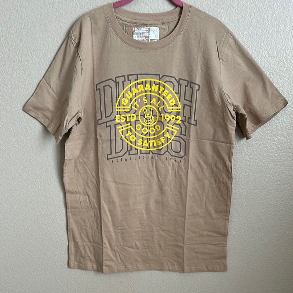 Dutch Bros Tan and Yellow Short Sleeve Tee